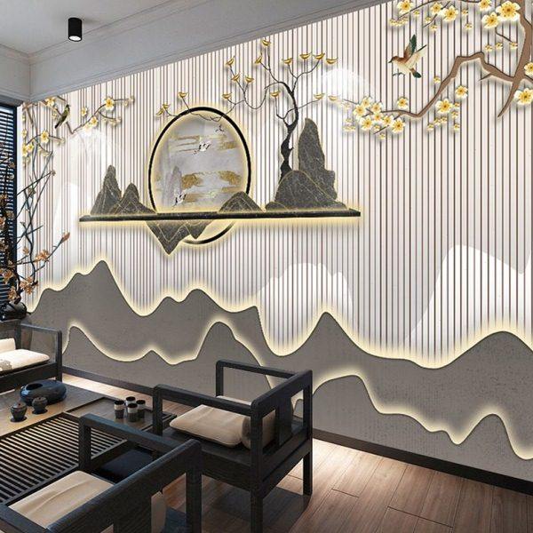 新中式古风山水花鸟餐厅饭店别墅定制壁画茶室电视影视背景墙壁纸,家装主材,无纺布墙纸,淘宝优惠券,粉丝福利购,淘宝优惠卷