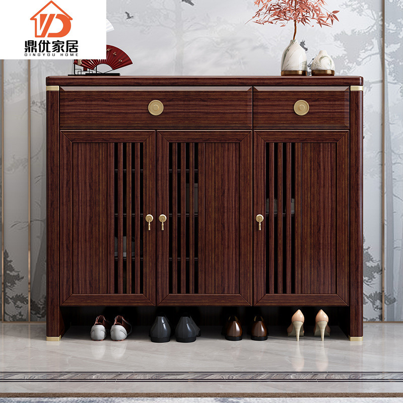 新中式实木乌金木鞋柜进门家用门口入户一体玄关柜新款隔断批发