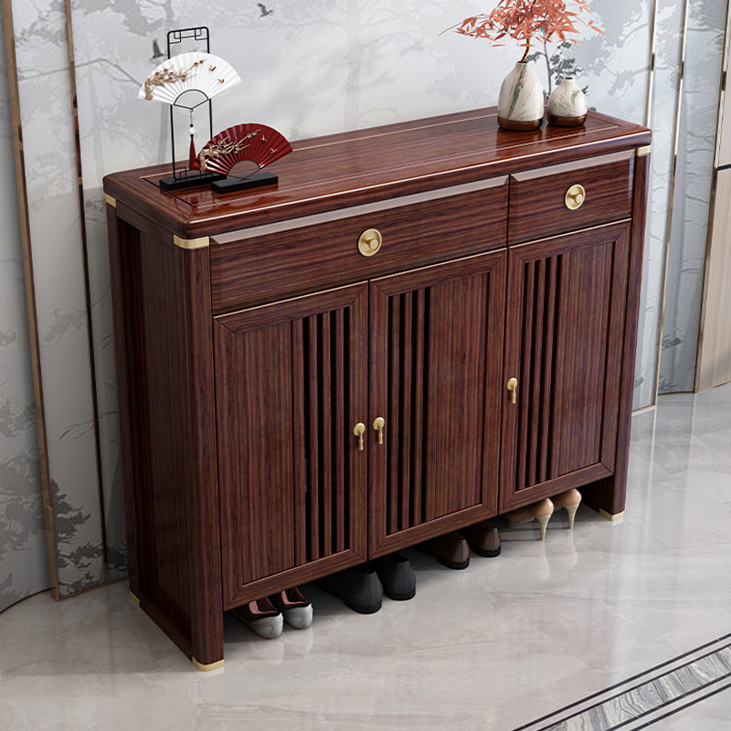 新中式乌金木实木鞋柜家用门口入户玄关柜客厅鞋柜阳台收纳储物柜