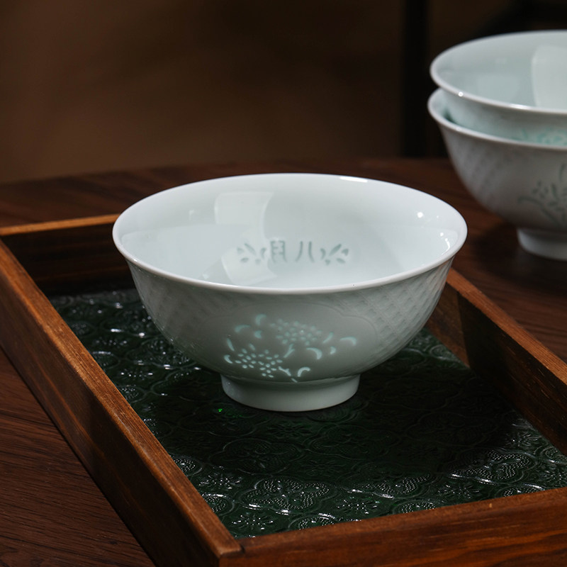 景德镇陶瓷影青玲珑套装家用吃饭单碗高温米饭碗个人专用十二花神,餐饮具,碗,淘宝优惠券,粉丝福利购,淘宝优惠卷