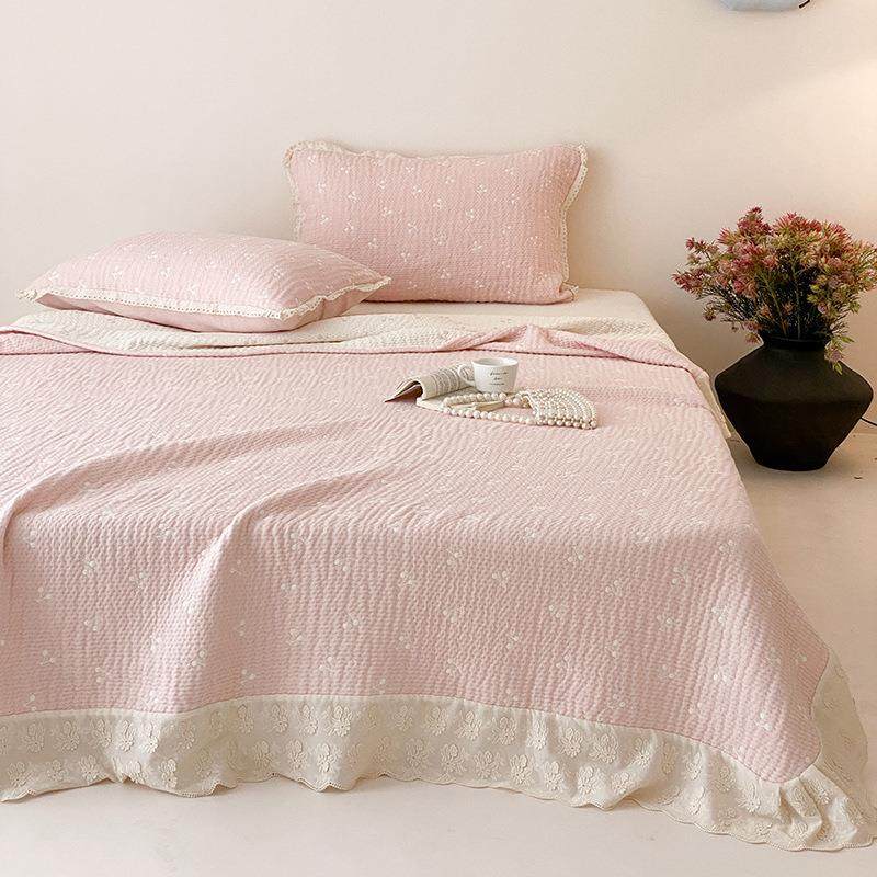 韩式小清新全棉纱布色织提花床盖三件套优雅花边绗缝可铺可盖盖毯,鲜花速递/花卉仿真/绿植园艺,割草机/草坪机,淘宝优惠券,粉丝福利购,淘宝优惠卷