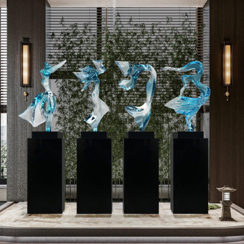 现代抽象客厅落地透明雕塑摆件酒店样板房玄关软装高档树脂工艺品