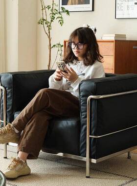 柯布西耶LC3真皮单人沙发不锈钢直排客厅家用极简懒人休闲沙发椅