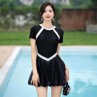 泳装 显瘦遮肚露背平角裤 女 气质保守连体泳衣修身 新款