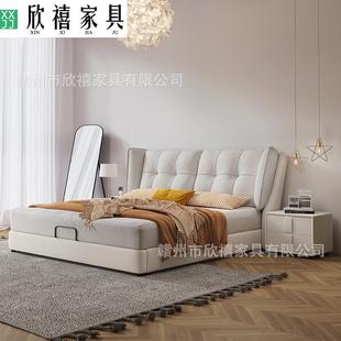 真皮床1米8双人大床主卧高端大气现代简约轻奢床奶油风主卧室婚床