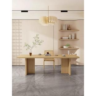 图书馆书桌大尺寸简约实木餐桌椅原木饭桌子家用工作台书桌会议桌