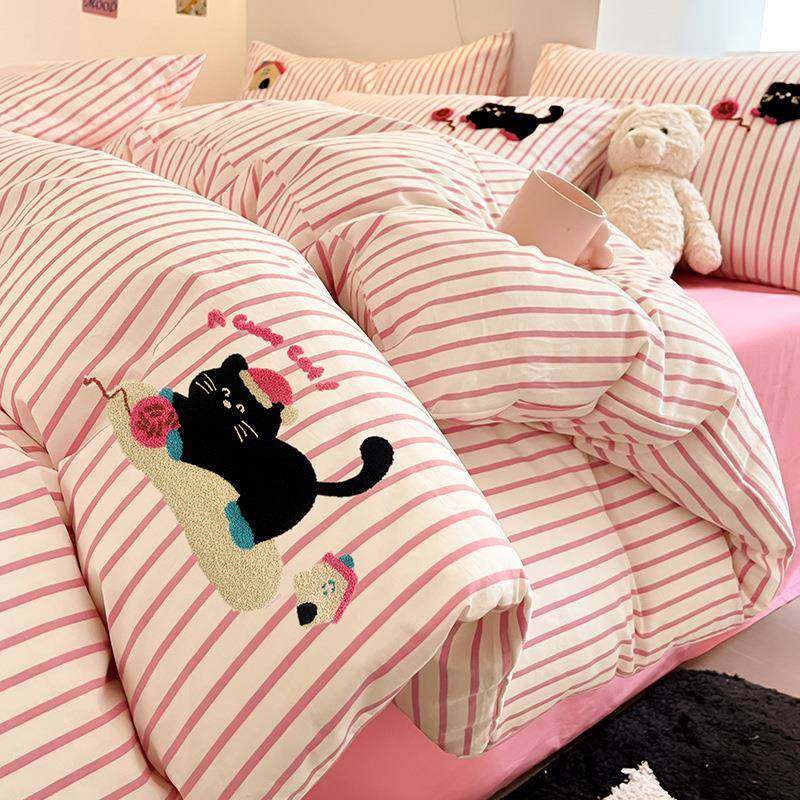 条纹猫毛巾绣全棉床上四件套纯棉少女床品粉色被套儿童床单三件套,农用物资,其他肥料,淘宝优惠券,粉丝福利购,淘宝优惠卷