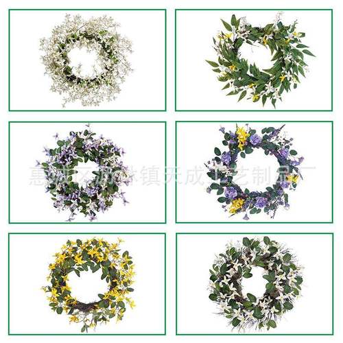 春天仿真绿植花环假花绢花迎春花绢花环婚礼节日门楣家居挂饰装饰