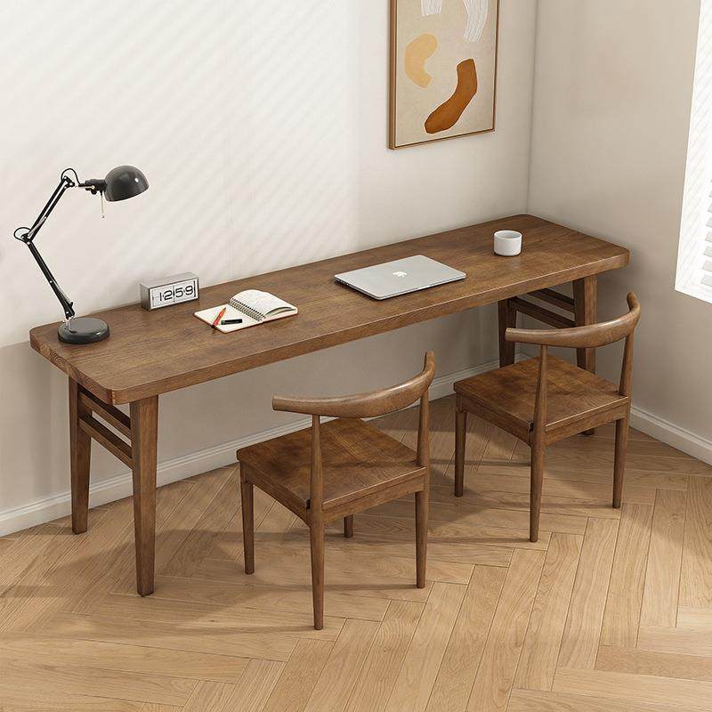 实木双人书桌椅组合长条桌靠墙简约现代儿童学习桌卧室学生电脑桌