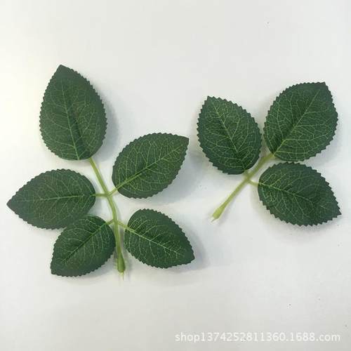 仿真玫瑰叶仿真花配件丝印玫瑰叶3片、5片高档绢花配叶