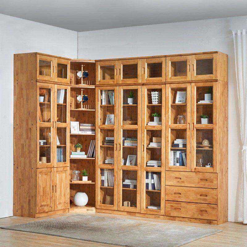 全柏木实木书柜单个组合带玻璃门顶柜转角家用书房多功能定制家