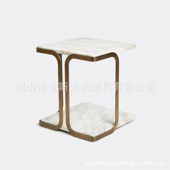 现代欧式风格时尚大理石台面茶几不锈钢沙发边几家具小茶几边几