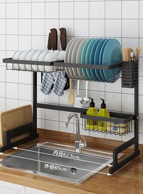 直销65cm单槽85cm双槽黑色烤漆不锈钢厨房置物架洗碗槽