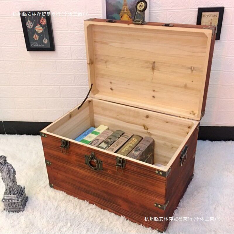 木箱子带锁储物箱实木收纳箱复古木盒子特大号长方形带盖木箱