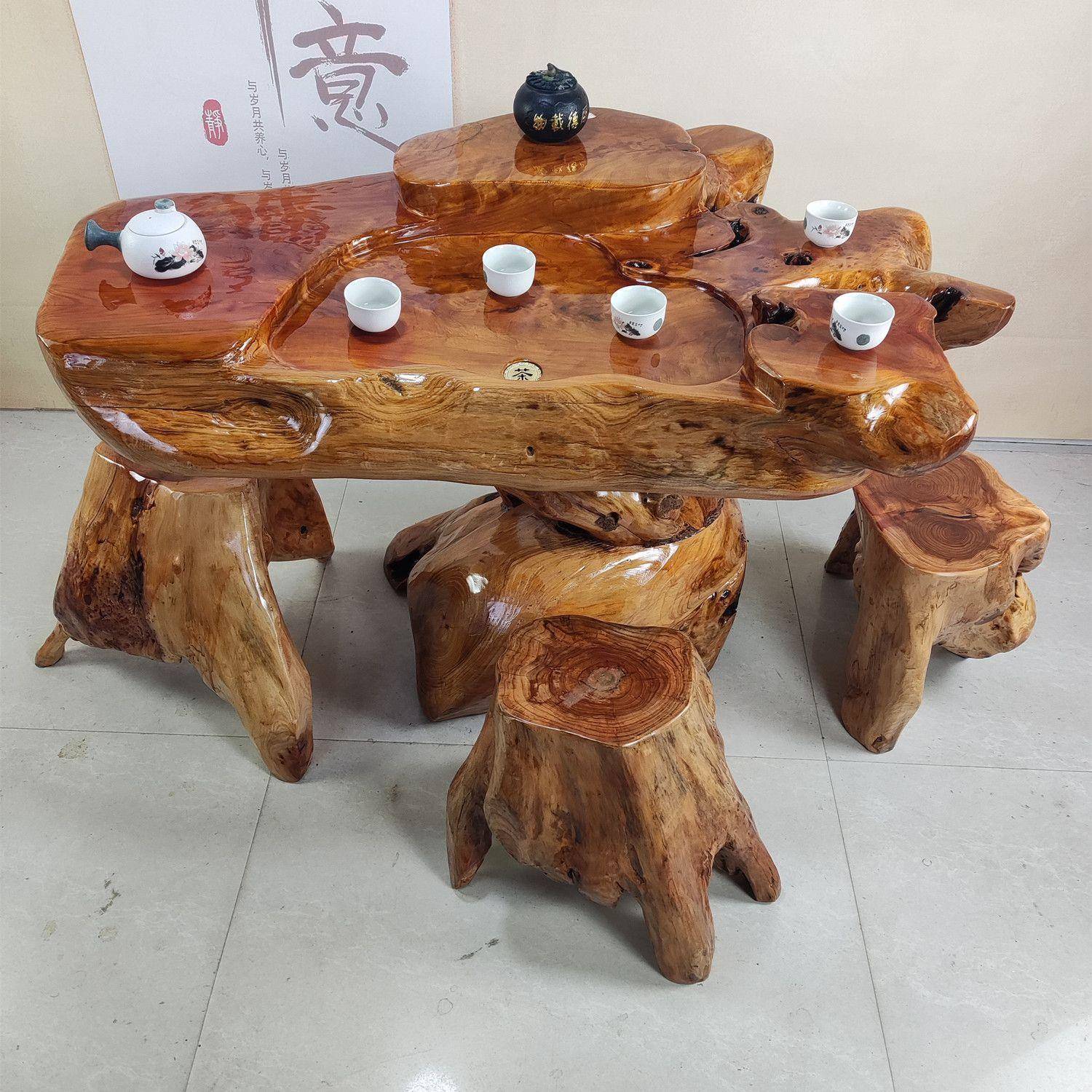 根雕茶台树根茶桌整体原木茶海树头茶桌香樟树根鸡翅木金丝楠家用