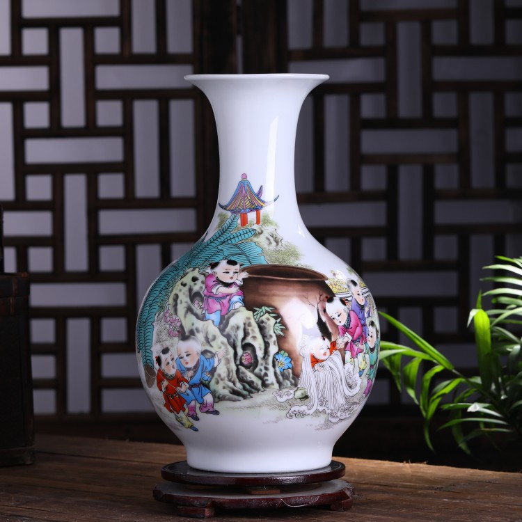 陶瓷花瓶摆件釉上彩赏瓶司马光砸缸简约复古工艺品花插博古架装饰