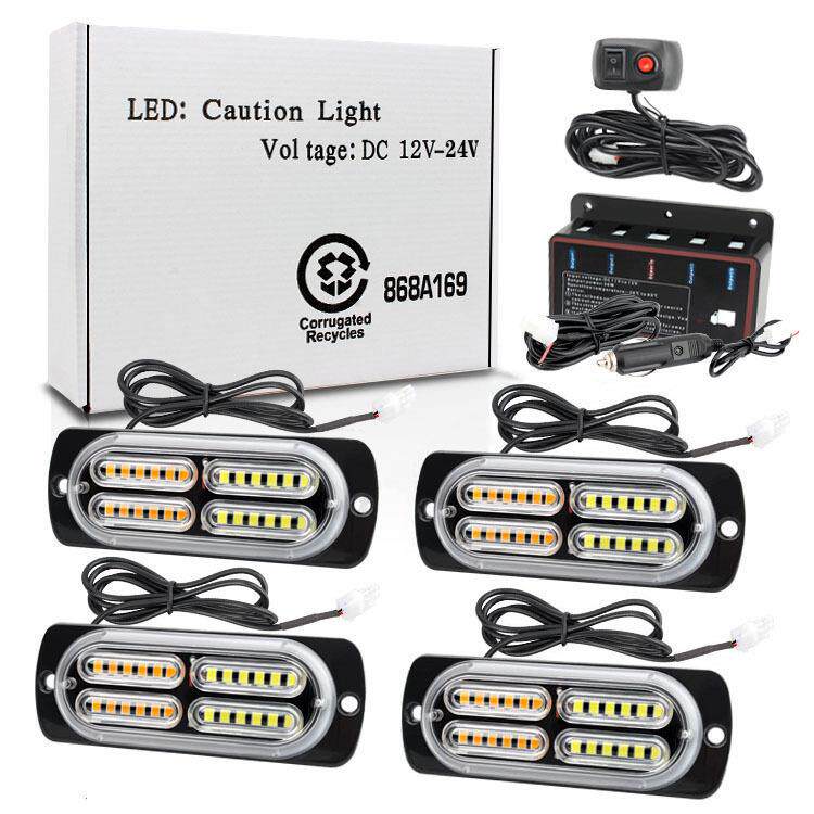 一拖四汽车LED格栅灯爆闪灯96LED中网警示灯高亮频闪灯4×24LED