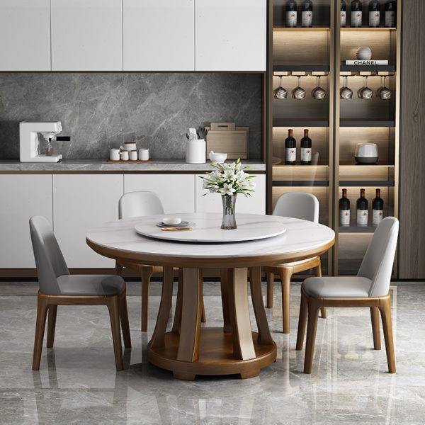 轻奢岩板餐桌椅组合现代简约小户型家用饭桌圆形带转盘实木大圆桌,住宅家具,岩板餐桌,淘宝优惠券,粉丝福利购,淘宝优惠卷