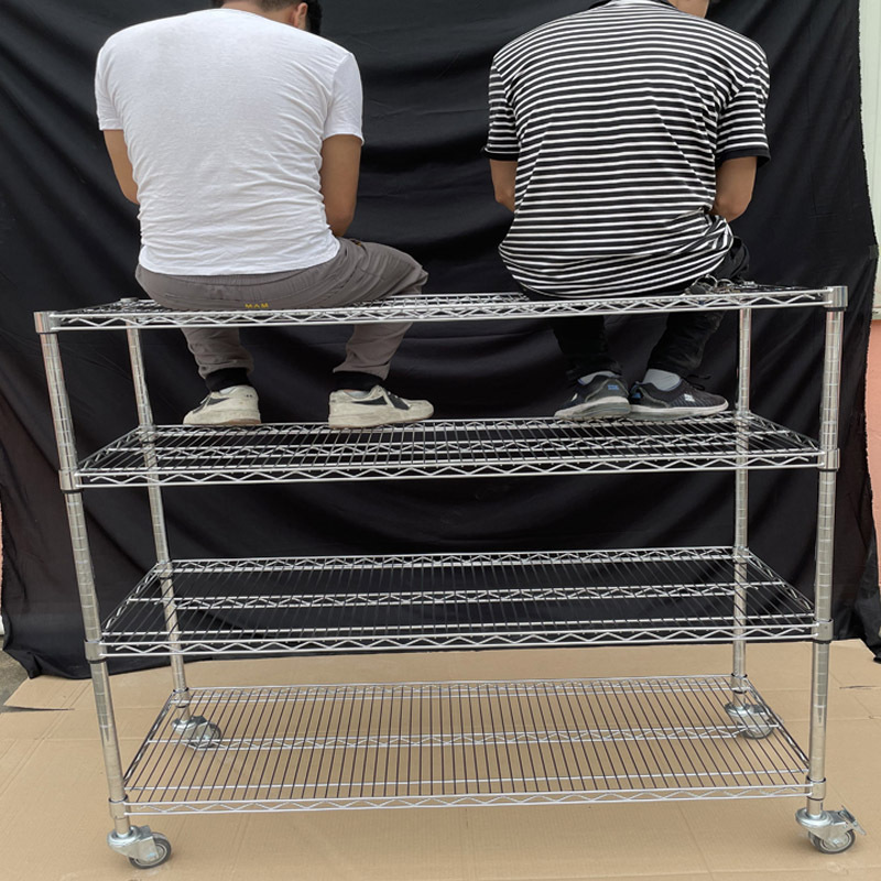 镀铬物料架带轮移动镂空货架金属不锈钢置物防静电周转车储物收纳