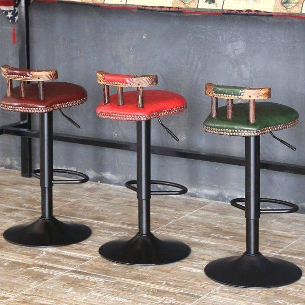 吧台椅升降实木高脚凳铁艺酒吧椅旋转前台椅家用复古靠背创意椅子