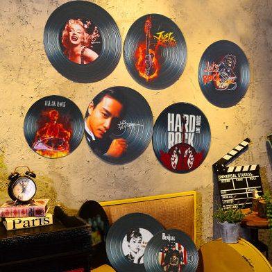 酒吧餐厅软装饰品复古黑胶唱片木板画壁挂创意咖啡厅拍摄道具壁饰