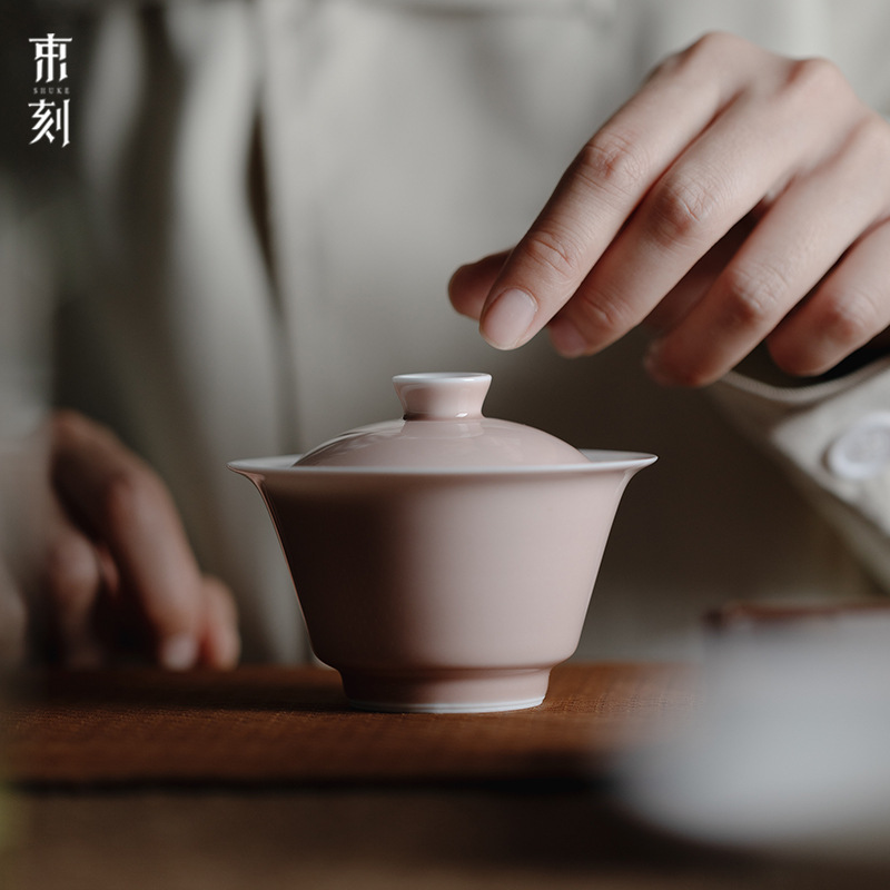 束刻德化白瓷盖碗茶杯手工茶碗带盖单个家用大号功夫家用茶具套装