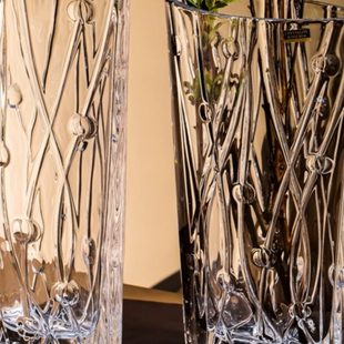 捷克BOHEMIA进口简约水晶玻璃花瓶宽口扁款水培花瓶装饰花瓶摆件