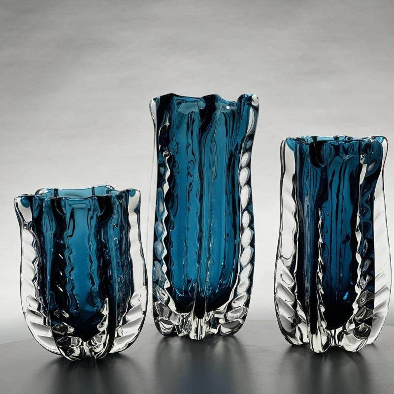 厚重轻奢波浪纹蓝色琉璃花瓶水培绿植玻璃插花容器家居高品质摆件,机械设备,其他机械设备,淘宝优惠券,粉丝福利购,淘宝优惠卷