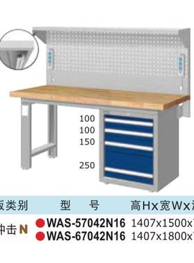 天钢耐冲击复合桌面多功能组合挂板车间维修重型工作桌WAS-57042N