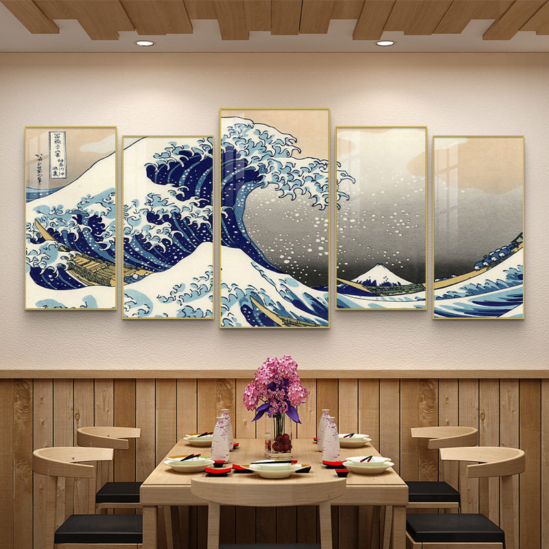 居酒神奈川日式里墙壁屋风日料冲浪装饰画和寿司店浮世绘挂画画店