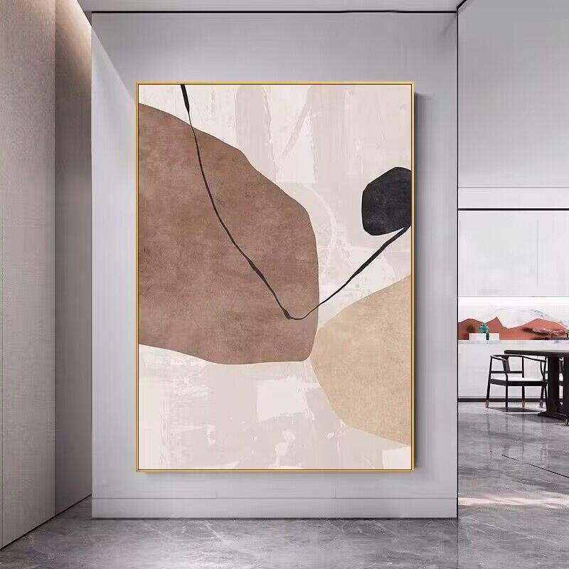 纯手绘抽象图案装饰画玄关竖款大型油画绿色高端现代挂画装饰画