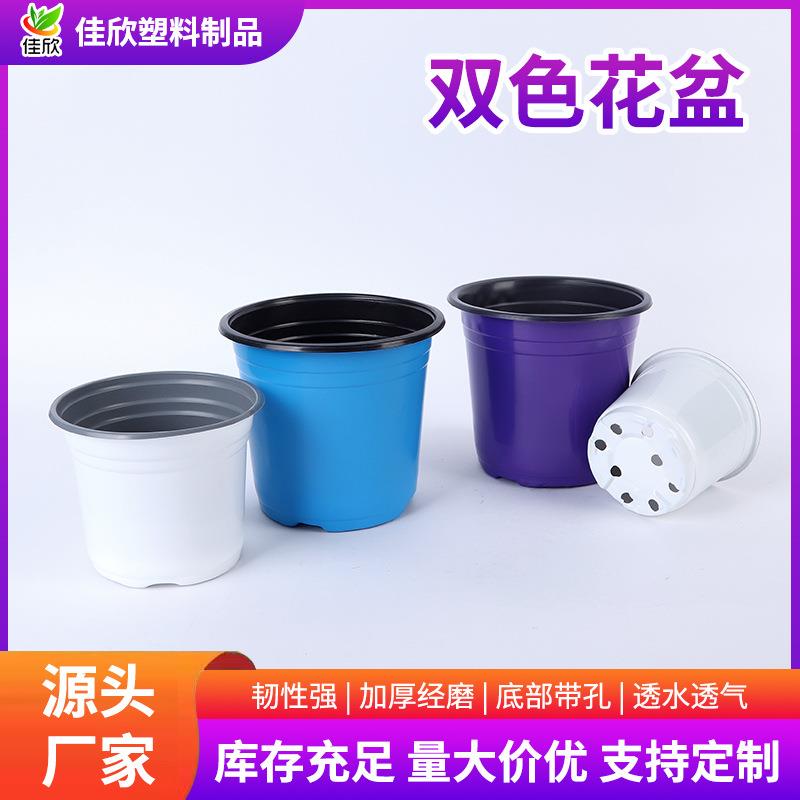 彩色双色盆白色绿色蓝色紫色双色花盆加厚育苗杯一次性塑料花盆