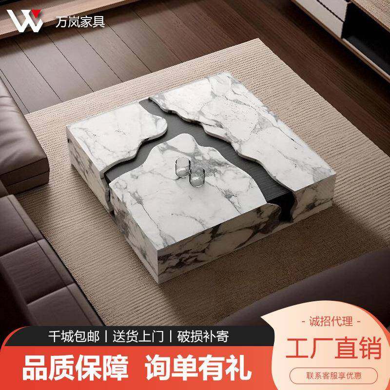 天然大理石茶几新款设计师现代简约轻奢大小户型意式极简正方茶几