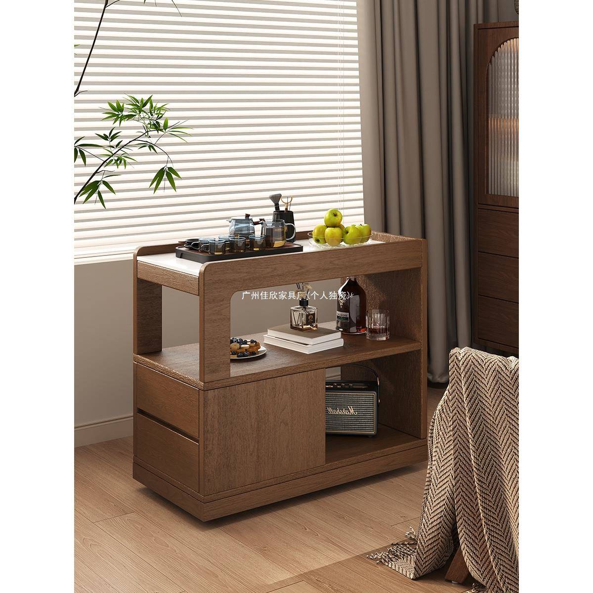 岩板可移动边几实木沙发侧边柜茶几带轮小户型客厅茶台2025新款