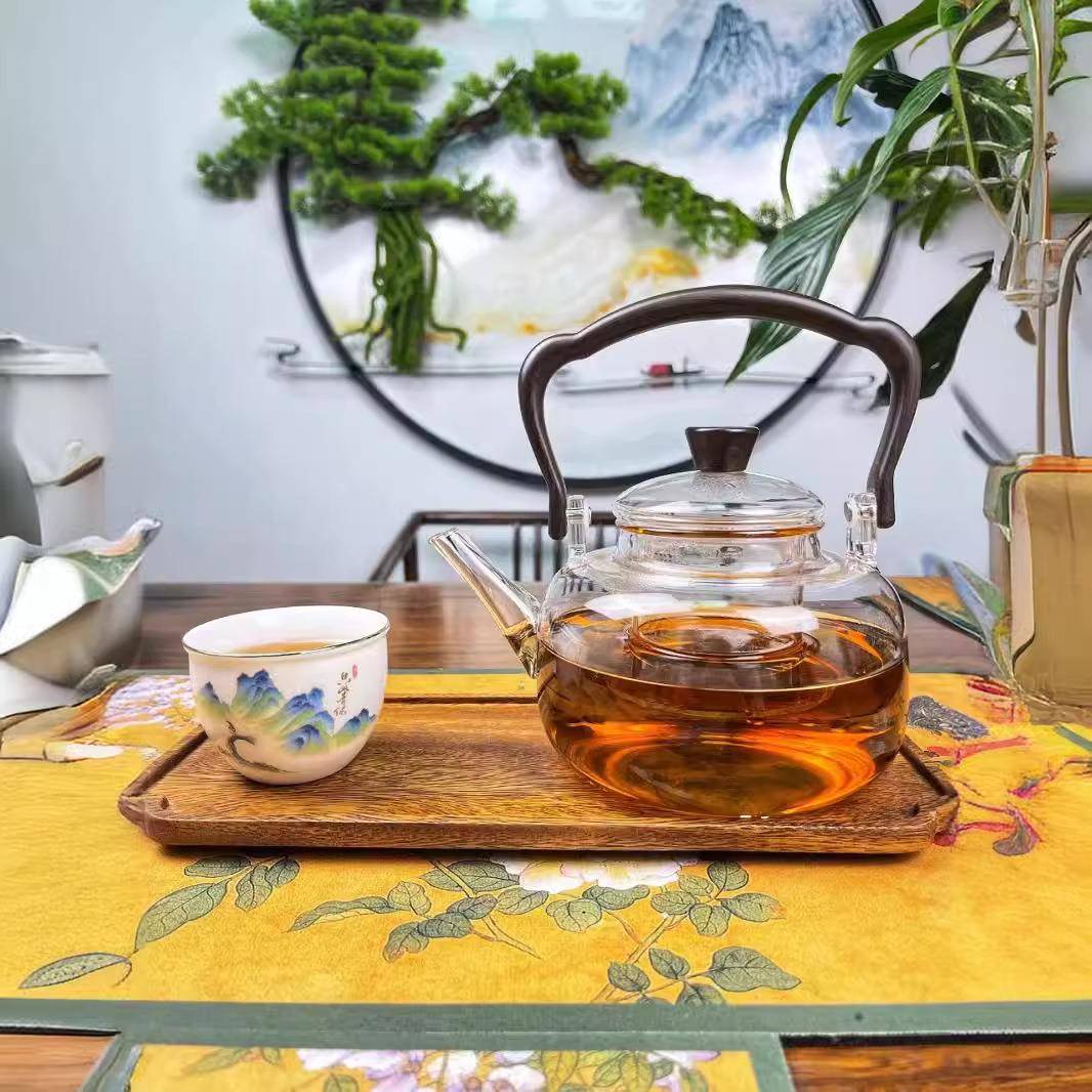 玻璃茶壶家用高硼硅过滤泡茶壶加厚竹把提梁电陶炉煮茶壶围炉煮茶