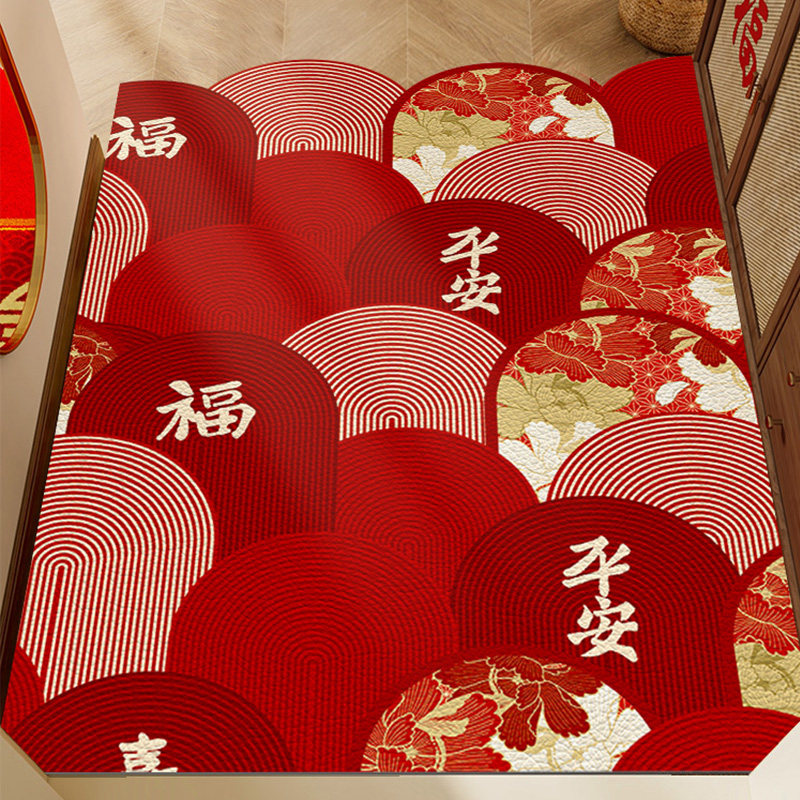 新年喜庆入户门地垫pvc进门门口地毯可擦免洗皮革乔迁脚垫子红色