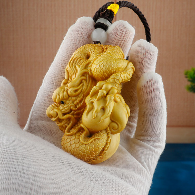 小叶黄杨木雕生肖文玩手把件男士随身盘玩实木雕刻工艺品盘龙戏珠