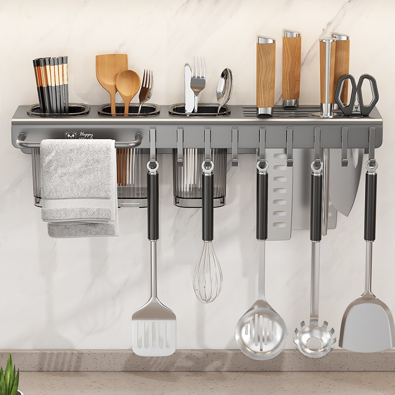 免打孔厨房置物架菜刀架子家用勺子插刀座笼收纳架筷子筷笼不锈钢