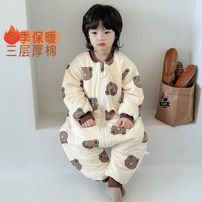 冬季睡袋儿童加厚夹棉婴儿防踢棉被冬天宝宝防寒保暖连体睡衣小孩