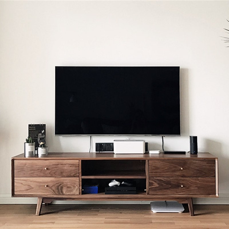 北欧黑胡桃木电视柜客厅地柜日式白橡木影视柜纯实木简约储物柜