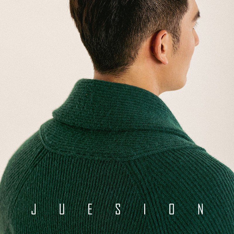 JUESION 青果领针织衫毛衣外套男加厚秋冬款商务翻领男士开衫上衣