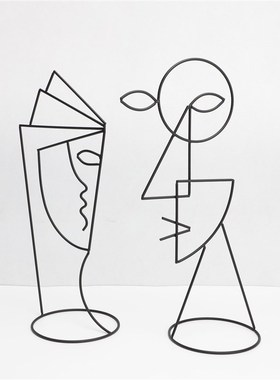 欧式创意铁艺黑色线条五官摆件样板房售楼部卧室书房客厅桌面饰品