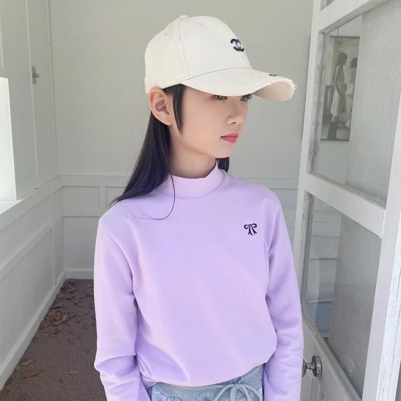 女童中高领白色打底衫纯棉秋冬内搭上衣儿童中大童长袖t恤2024新