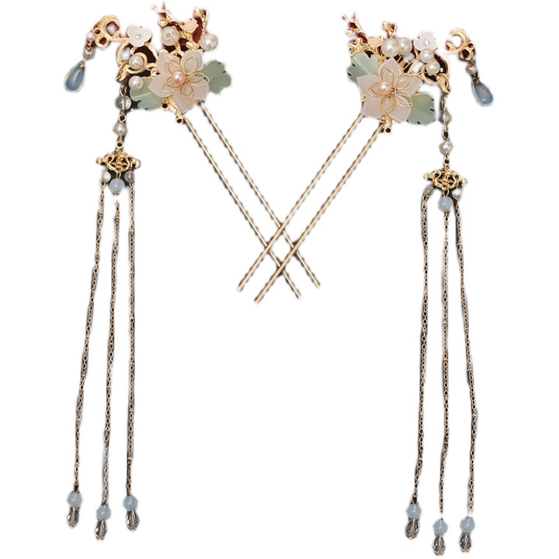 汉服发冠头饰全套儿童对夹中国风发饰头冠发夹女步摇流苏发簪配饰