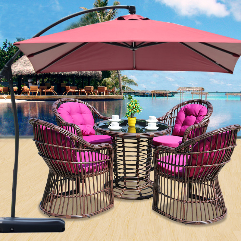 户外家具别墅庭院藤椅三五件套室外露天阳台创意圆藤桌椅粗藤桌椅