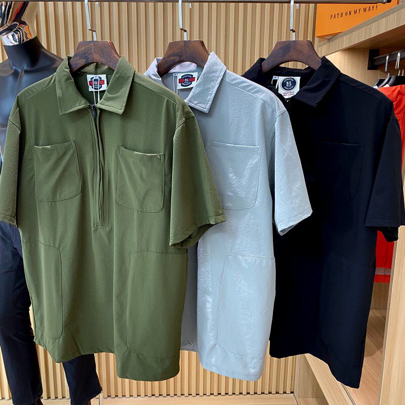 日单!砖业户外级!夏季防水透气翻领半拉链城市机能短袖POLO衫男