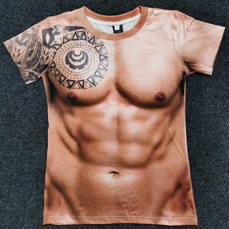 男夏隐形立体腹肌衣假肌肉内衣3d逼真衣服t恤背心八块腹肌神器瘦