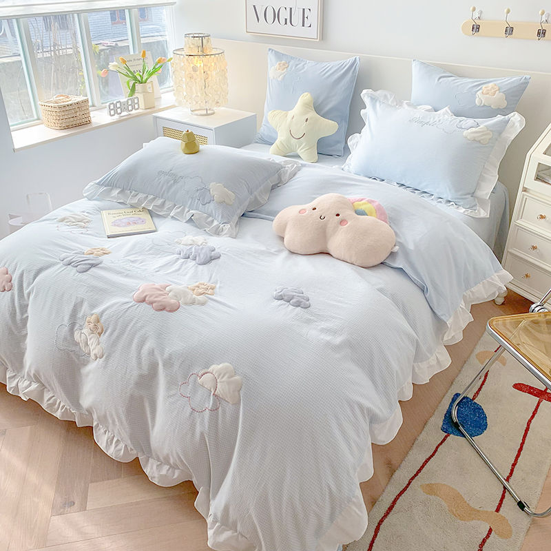 可爱少女心纯棉水洗棉四件套公主风全棉被套儿童三件套床上用品4