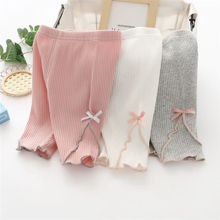 女宝宝弹力纯棉婴儿童花边大PP裤 女童夏季 洋气七分裤 薄款 子 打底裤