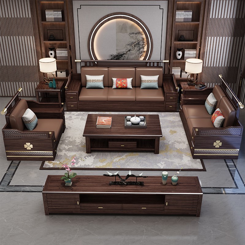 新中式乌金木全实木沙发组合客厅2024新款冬夏两用高端储物沙发